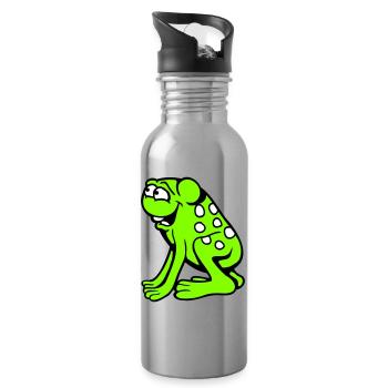 grenouille crapaud rire drôle idiot effronté assis bande dessinée - Gourde avec paille intégrée - argent clair - Droite