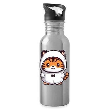 Tigre Halloween Fantôme - Gourde avec paille intégrée - argent clair - Droite