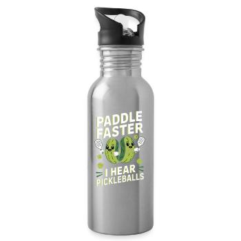 Pickleball Gurke Essiggurke Geschenk - Trinkflasche mit integriertem Trinkhalm - Lightsilver - Rechts