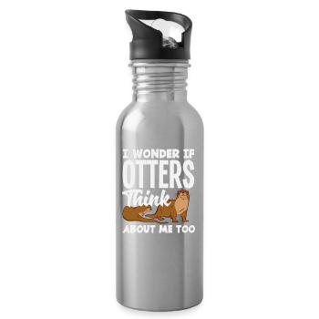 Seeotter Cartoon Denk An Mich - Trinkflasche mit integriertem Trinkhalm - Lightsilver - Rechts