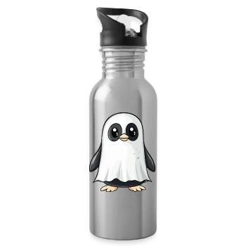 Pingouin Halloween fantôme - Gourde avec paille intégrée - argent clair - Droite