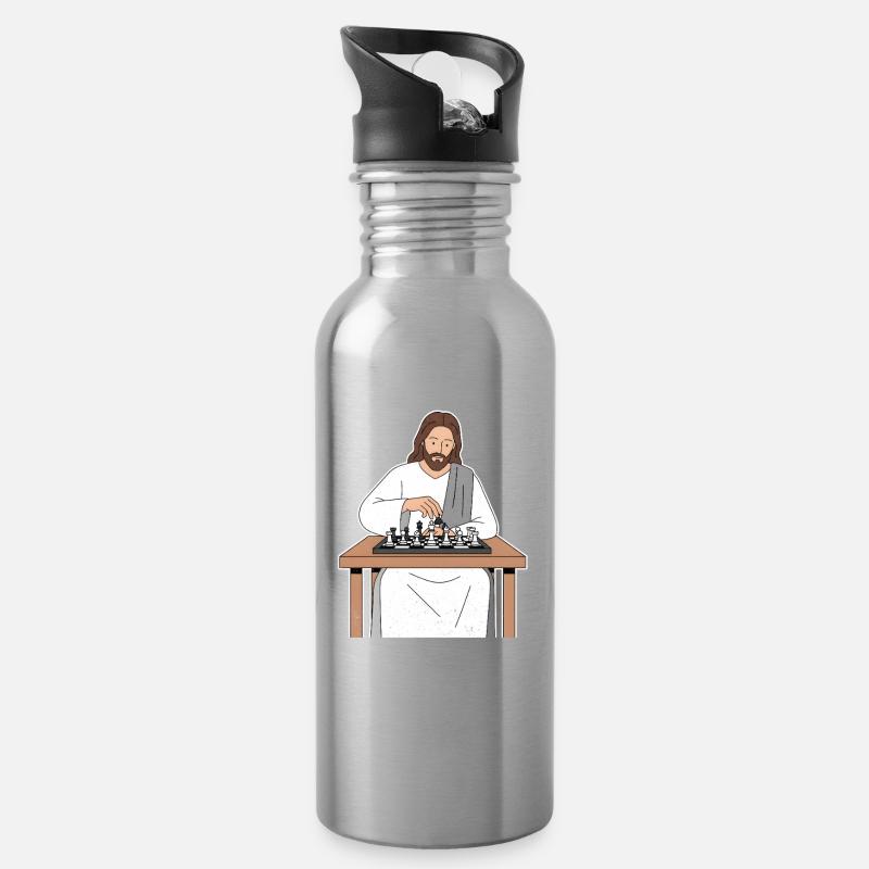 Saint Train aux échecs / Jesus Chess - Gourde avec paille intégrée - argent clair