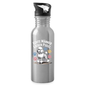  Echte Männer Lieben Pudel Lustiger Hund Spruch - Trinkflasche mit integriertem Trinkhalm - Lightsilver - Rechts
