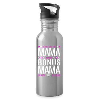 Mama Bonus Mama Stiefmutter Muttertag Geschenk - Trinkflasche mit integriertem Trinkhalm - Lightsilver - Rechts