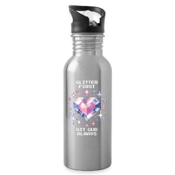 Glitter First, Skill Anyway | Girly Edge, Gaming - Water bottle with straw - silver - Right