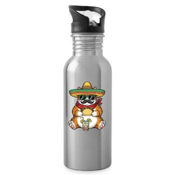 Katze Esst Tacos Niedlich Lustig Fiesta - Trinkflasche mit integriertem Trinkhalm - Lightsilver - Rechts
