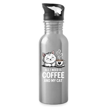 All I Need Is Coffee and Cat - Trinkflasche mit integriertem Trinkhalm - Lightsilver - Rechts