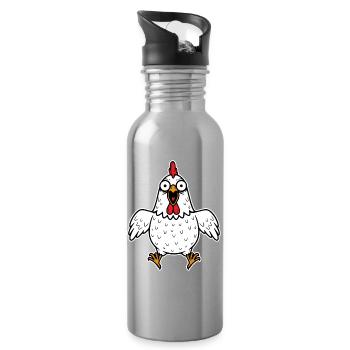 Huhn Henne Hahn Gockel Geflügel Hühner verrückt  - Trinkflasche mit integriertem Trinkhalm - Lightsilver - Rechts