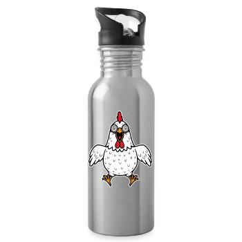 Huhn verrückt Hühner Geflügel Hahn Gockel Henne - Trinkflasche mit integriertem Trinkhalm - Lightsilver - Rechts