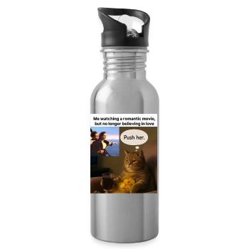 Katze Meme Push Romantik - Trinkflasche mit integriertem Trinkhalm - Lightsilver - Rechts