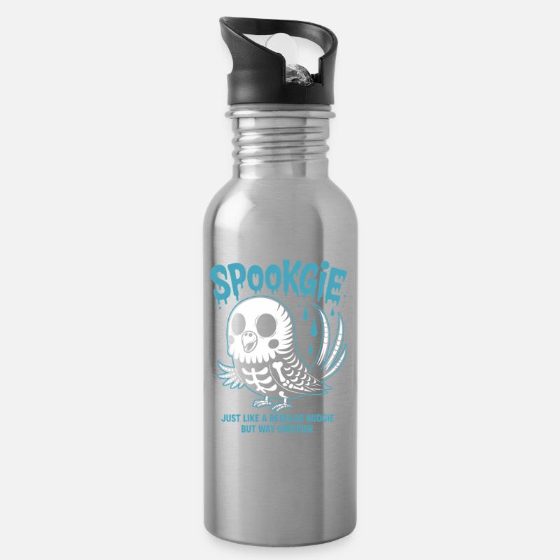 Spooky Budgie Skeleton Halloween - Trinkflasche mit integriertem Trinkhalm - Lightsilver