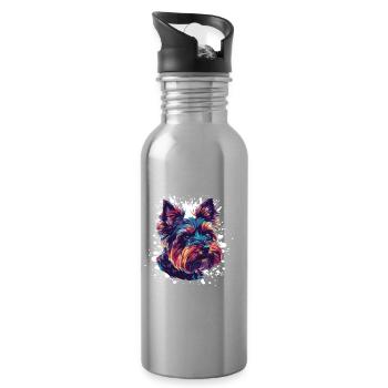 Buntes Hundeporträt Splatter - Trinkflasche mit integriertem Trinkhalm - Lightsilver - Rechts