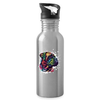 Farbiger Hund Portrait Splatter - Trinkflasche mit integriertem Trinkhalm - Lightsilver - Rechts