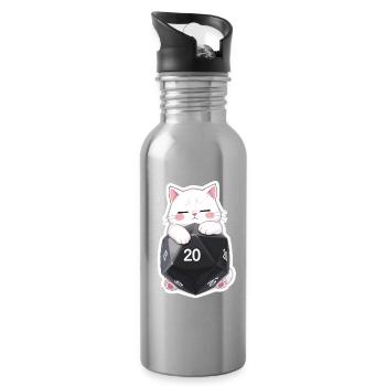 Sleeping Cat Hugging W20 Cube – Cartoon - Water bottle with straw - silver - Right