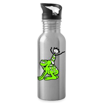 2 Freunde Frosch Junge Reiten Team Kröte Lustig - Trinkflasche mit integriertem Trinkhalm - Lightsilver - Rechts