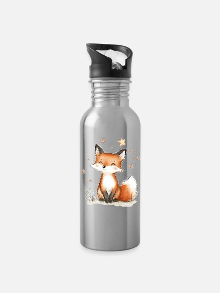 Fuchs und Sterne - Trinkflasche mit integriertem Trinkhalm - Lightsilver