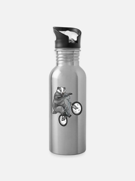 Dachs Fahrrad - Trinkflasche mit integriertem Trinkhalm - Lightsilver