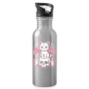Kawaii Pastel Goth Cat - Water bottle with straw - silver - Right