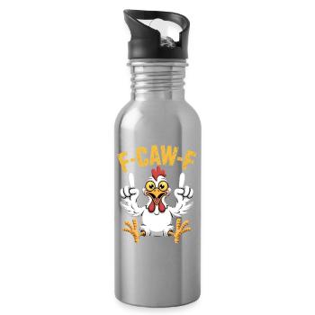 FCAW-F Rooster Cartoon - Water bottle with straw - silver - Right