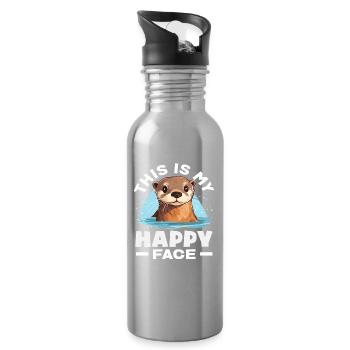 Seeotter Cartoon Glückes Gesicht - Trinkflasche mit integriertem Trinkhalm - Lightsilver - Rechts