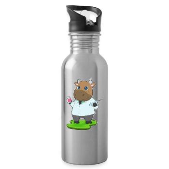 Kuh Arzt Medizin - Trinkflasche mit integriertem Trinkhalm - Lightsilver - Rechts