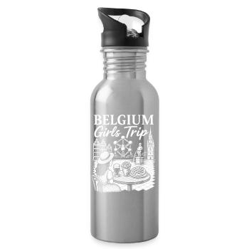 Belgium Girl Strip Illustration - Water bottle with straw - silver - Right