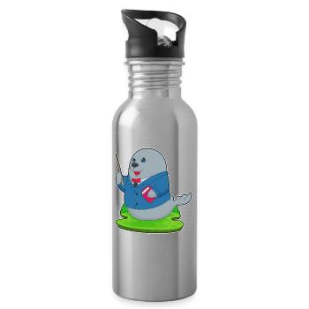 Seal Teacher Book School - Water bottle with straw - silver - Right