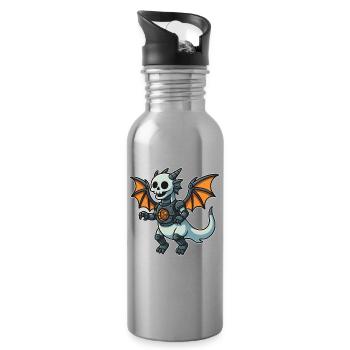 Roboterdrache mit Knochenhelm und Flügeln - Trinkflasche mit integriertem Trinkhalm - Lightsilver - Rechts