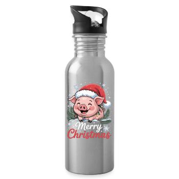 T-shirt de Noël avec un mignon cochon dans un chapeau de Père Noël - Gourde avec paille intégrée - argent clair - Droite