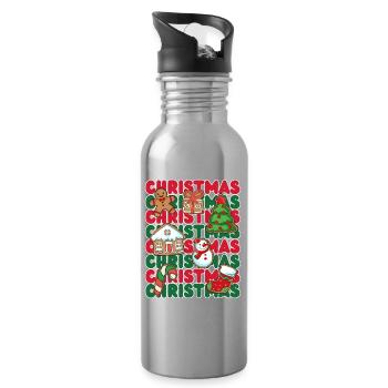 Christmas Collage: Bright Festive Icons - Water bottle with straw - silver - Right