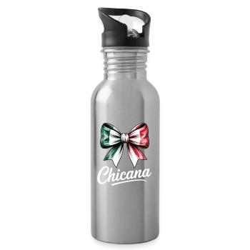 Chicana Bow Italy Flag Design - Water bottle with straw - silver - Right