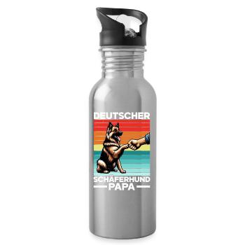 Deutscher Schäferhund Papa Vatertag Vater - Trinkflasche mit integriertem Trinkhalm - Lightsilver - Rechts