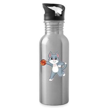 Chat Handball Joueur Handball - Gourde avec paille intégrée - argent clair - Droite