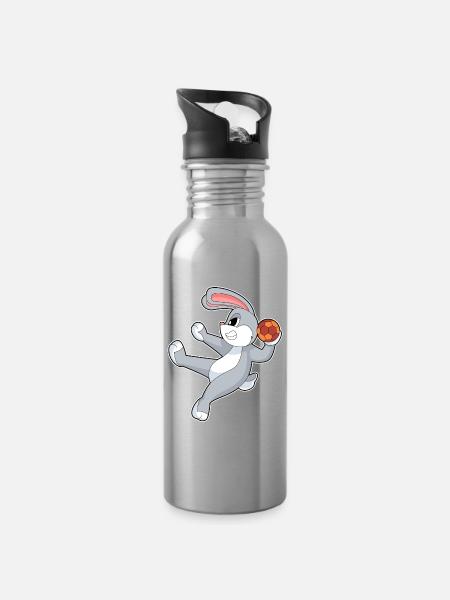 Lapin Handball Joueur Handball - Gourde avec paille intégrée - argent clair