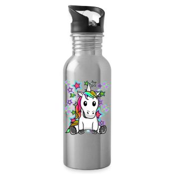Retro Einhorn Kinder Sterne 60er Pferd - Trinkflasche mit integriertem Trinkhalm - Lightsilver - Rechts