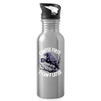 Kaffee zuerst: Krähe mit Becher - Trinkflasche mit integriertem Trinkhalm - Lightsilver - Rechts