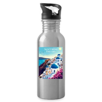 Santorini Dreams - Water bottle with straw - silver - Right
