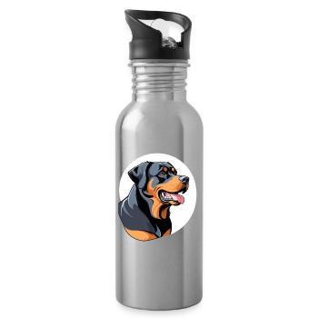 Rottweiler Color Block Portrait - Water bottle with straw - silver - Right