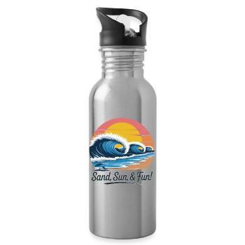 Retro Strand Welle Sonnenuntergang - Trinkflasche mit integriertem Trinkhalm - Lightsilver - Rechts