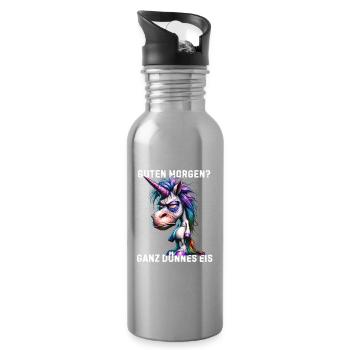 Guten Morgen Ganz Dünnes Eis Unicorn  - Water bottle with straw - silver - Right