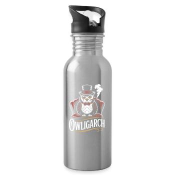 Eule Mit Zylinder Und Monokel - Trinkflasche mit integriertem Trinkhalm - Lightsilver - Rechts