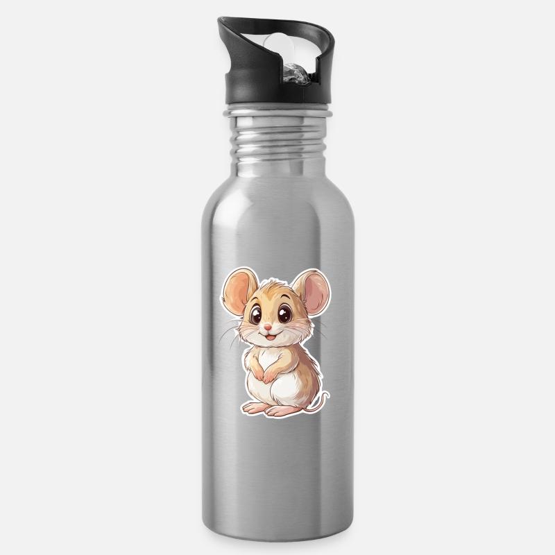 Maus - Trinkflasche mit integriertem Trinkhalm - Lightsilver