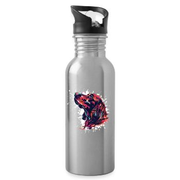 Bunter Hund Kopf Splatterkunst - Trinkflasche mit integriertem Trinkhalm - Lightsilver - Rechts