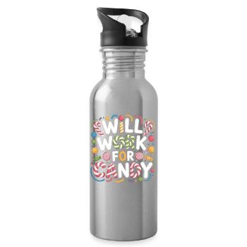 Will Work for Candy – Süßes Kinder Süßigkeiten - Gourde avec paille intégrée - argent clair - Droite