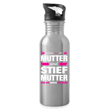 Stiefmutter Bonus Mama Mutter Muttertag Geschenk - Trinkflasche mit integriertem Trinkhalm - Lightsilver - Rechts