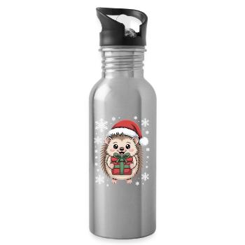Weihnachts Igel Mit Santa Mütze Und Schnee - Trinkflasche mit integriertem Trinkhalm - Lightsilver - Rechts