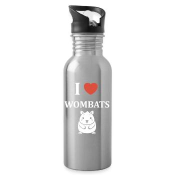 I love wombats - Water bottle with straw - silver - Right