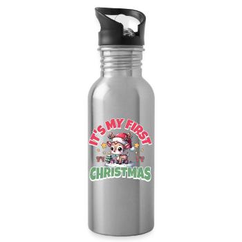 Reindeer design for Christmas and winter - Water bottle with straw - silver - Right