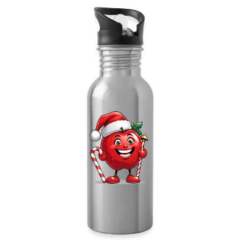 Kuscheliger Apfel im Weihnachtsmannhut - Trinkflasche mit integriertem Trinkhalm - Lightsilver - Rechts