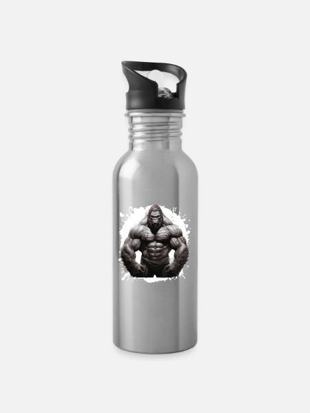 Gorilla Bodybuilding Beast - Trinkflasche mit integriertem Trinkhalm - Lightsilver